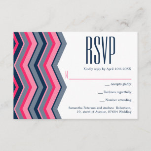 Marinho azul-rosa moderno, casamento Chevron RSVP