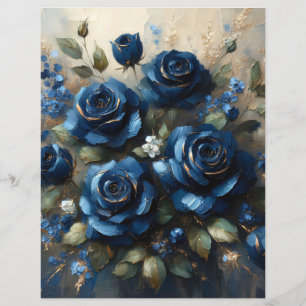 Marinho Azul Rosas Dourados Impressionista Papel S