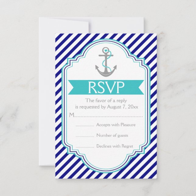 Marinho azul, RSVP de Casamento Náutico da âncora  (Frente)