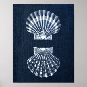 Marinho Azul Seashell Impressão no. 9 Praia Wall