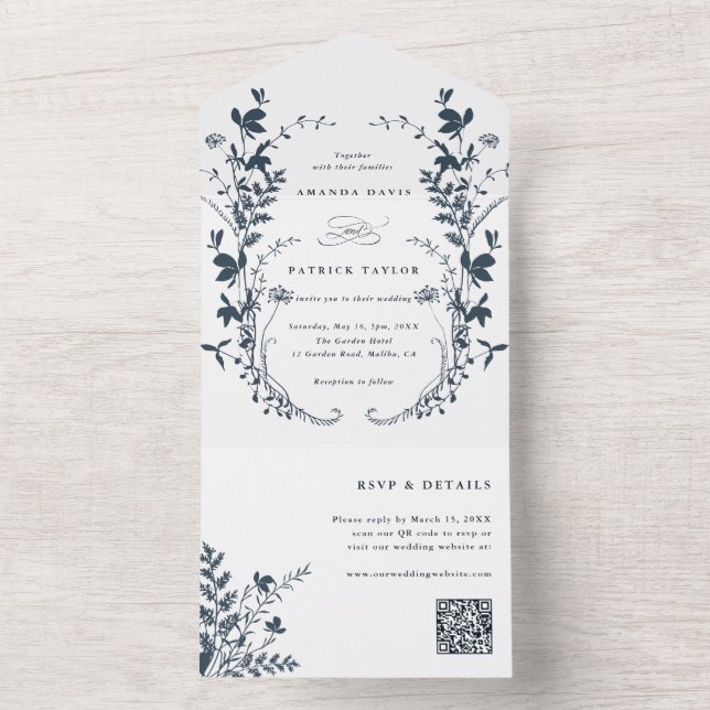 Marinho Azul Silhouette Wreath Casamento de Flores (Interno)
