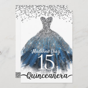 Marinho Azul Silver Quinceanera Convite de Anivers