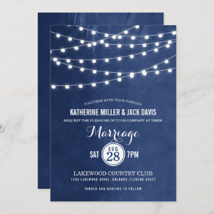 Marinho Azul String Luzes de Casamento Convite