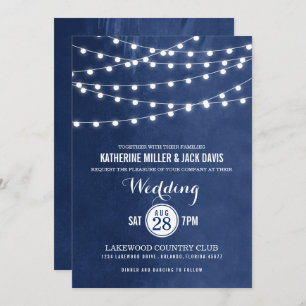 Marinho Azul String Luzes de Casamento Convite