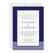 Marinho Azul Striped - Convite De Casamento