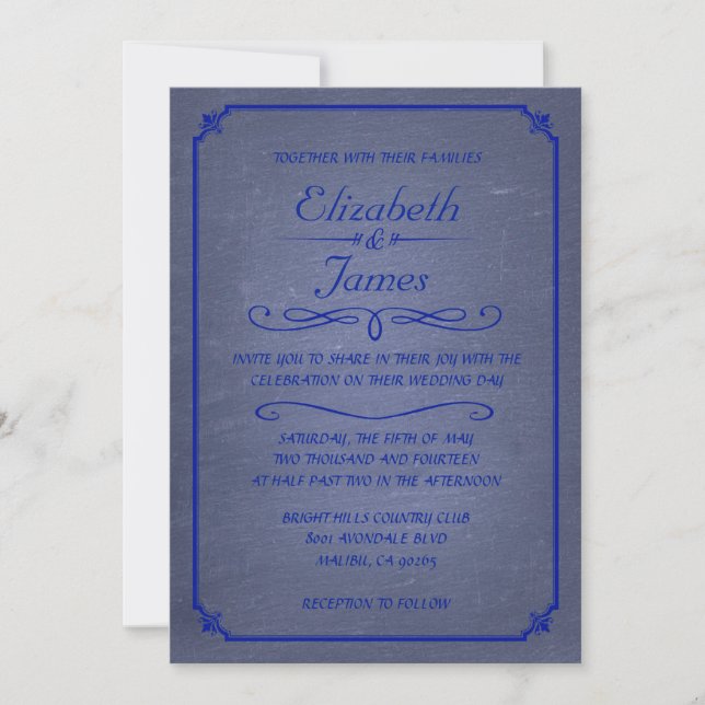 Marinho Azul Vintage Convites de Casamento (Frente)