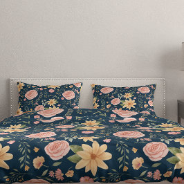 Marinho Azul Vintage Padrão de Rosa de flor selvag