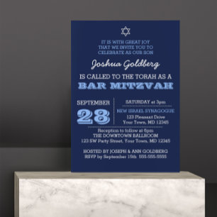 Marinho Bar azul Convite Mitzvah com nome Logotipo