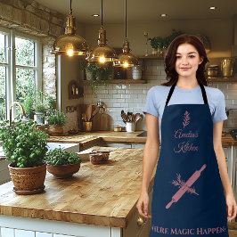 Marinho Blue Apron com Rolling Pin e Rosemary