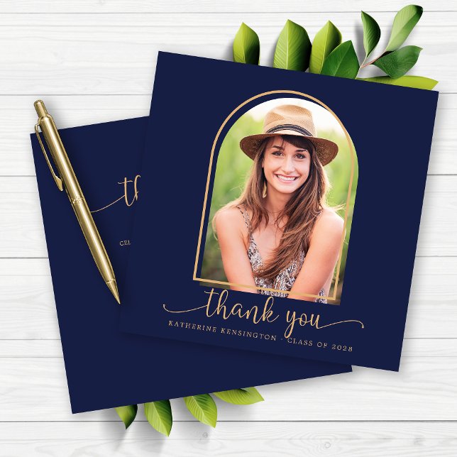 Marinho Blue Arch Photo Graduação Obrigado (Navy Blue Arch Photo Graduation Thank You card)