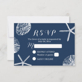 Marinho Blue Beach Theme Seashells Casamento RSVP