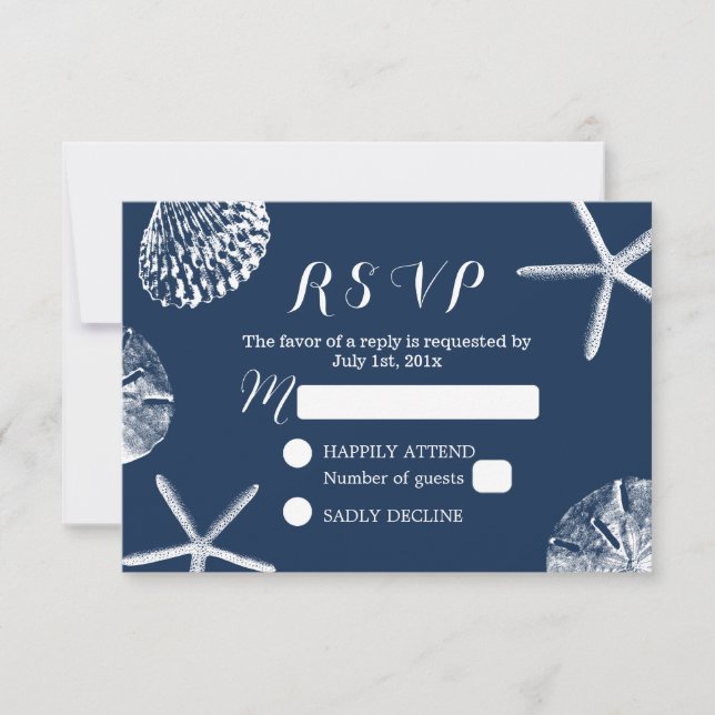 Marinho Blue Beach Theme Seashells Casamento RSVP (Frente)