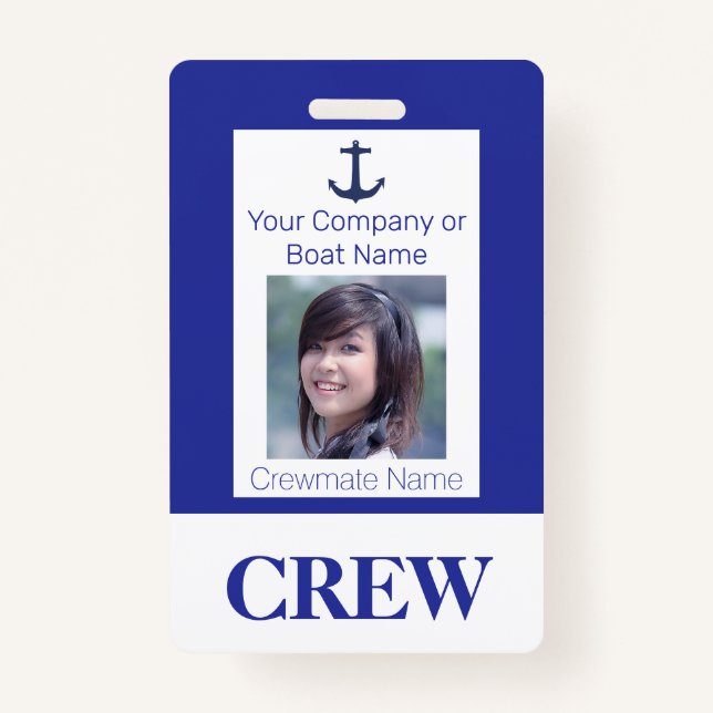 Marinho Blue Boat ou Crachá Yacht Crew Photo ID (Frente)