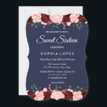 Marinho Blue Burgundy Floral Sweet 16 Convite<br><div class="desc">Marinho Blue Burgundy Floral Sweet 16 Invitation Matching in Niche and Nest store.</div>