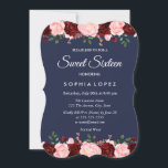 Marinho Blue Burgundy Floral Sweet 16 Convite<br><div class="desc">Marinho Blue Burgundy Floral Sweet 16 Invitation Matching in Niche and Nest store.</div>