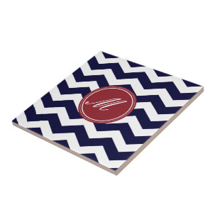 Marinho Blue Chevron com Azulejos Monogramas