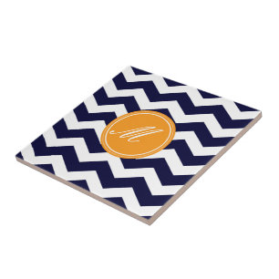 Marinho Blue Chevron com Azulejos Monogramas