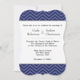 Marinho Blue Chevron - Convites para Casamento