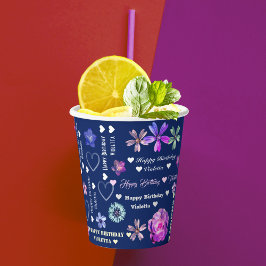 Marinho Blue Cute Girly Floral Nome Feliz Aniversá