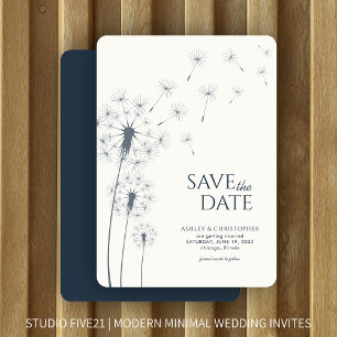 Marinho Blue Dandelion Weding the Date Card