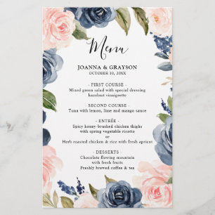 Marinho Blue Dusty Blush Floral Menu