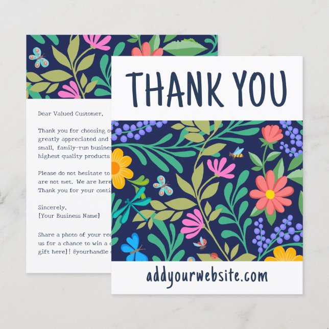 Marinho Blue Elegante Floral Obrigado Pelo Seu Ped (Frente/Verso)