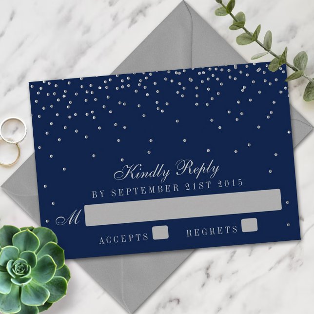 Marinho Blue & Glam Silver Confetti - RSVP de Casa (Criador carregado)