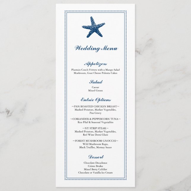 Marinho Blue Graceful Starfish Menu Casamento (Frente)