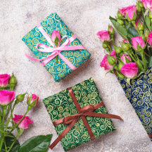 Marinho Blue Jade Green Teal Dourado Swirls Padrão