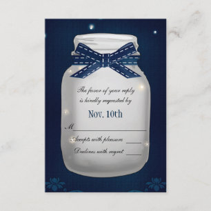 Marinho Blue Mason Jar com placa RSVP de Fireflies
