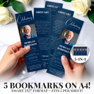Marinho Blue Photo 2x7" DIY Funeral Bookmark Model
