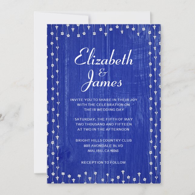 Marinho Blue Rustic Barn Wood Casamento Convites (Frente)
