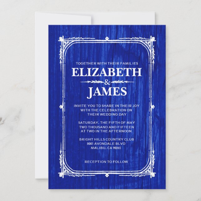 Marinho Blue Rustic Barn Wood Casamento Convites (Frente)