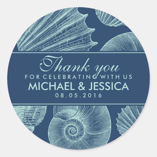 Marinho Blue Seashell Weding Obrigado Etiqueta Ade (Frente)