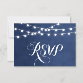 Marinho Blue String Lights Weding RSVP Card
