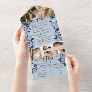 Marinho Blue Watercolor Foto Floral de Casamento R