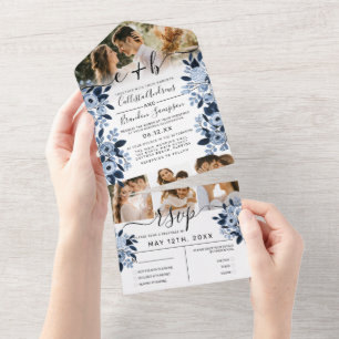 Marinho Blue Watercolor Foto Floral de Casamento R