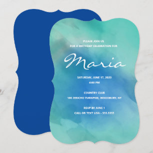 Marinho Blue Watercolor ombre Convite de Aniversá