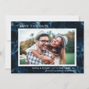 Marinho Blue White Marble Save the Date Cartão com