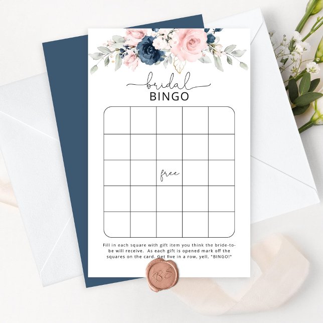Marinho blush floral Bridal Bingo (Criador carregado)