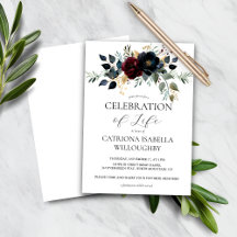 Marinho Borgonha Floral Memorial Convite