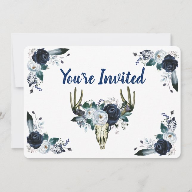 Marinho Buquê Azul Com Convites De 5" x 7" (Frente)