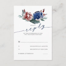 Marinho Burgundy Floral Wedding RSVP