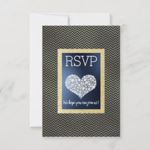 Marinho Chevron Dourado Heart RSVP simples elegant