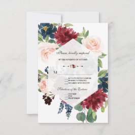 Marinho Chic Burgundy Floral Frame Weding RSVP