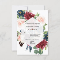 Marinho Chic Burgundy Floral Frame Weding RSVP