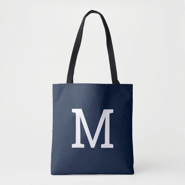 Marinho Clássico Blue Monograma Tote Bag Inicial (Frente)