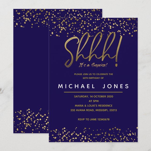 marinho convite de aniversário para adultos azul (Frente/Verso)