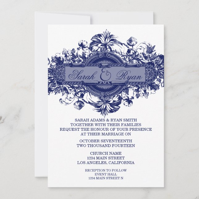 MARINHO CONVITE DE CASAMENTO DE FLORES AZUIS (Frente)