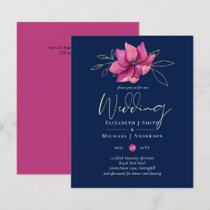 Marinho cor-de-rosa Fuchsia Convites de casamento